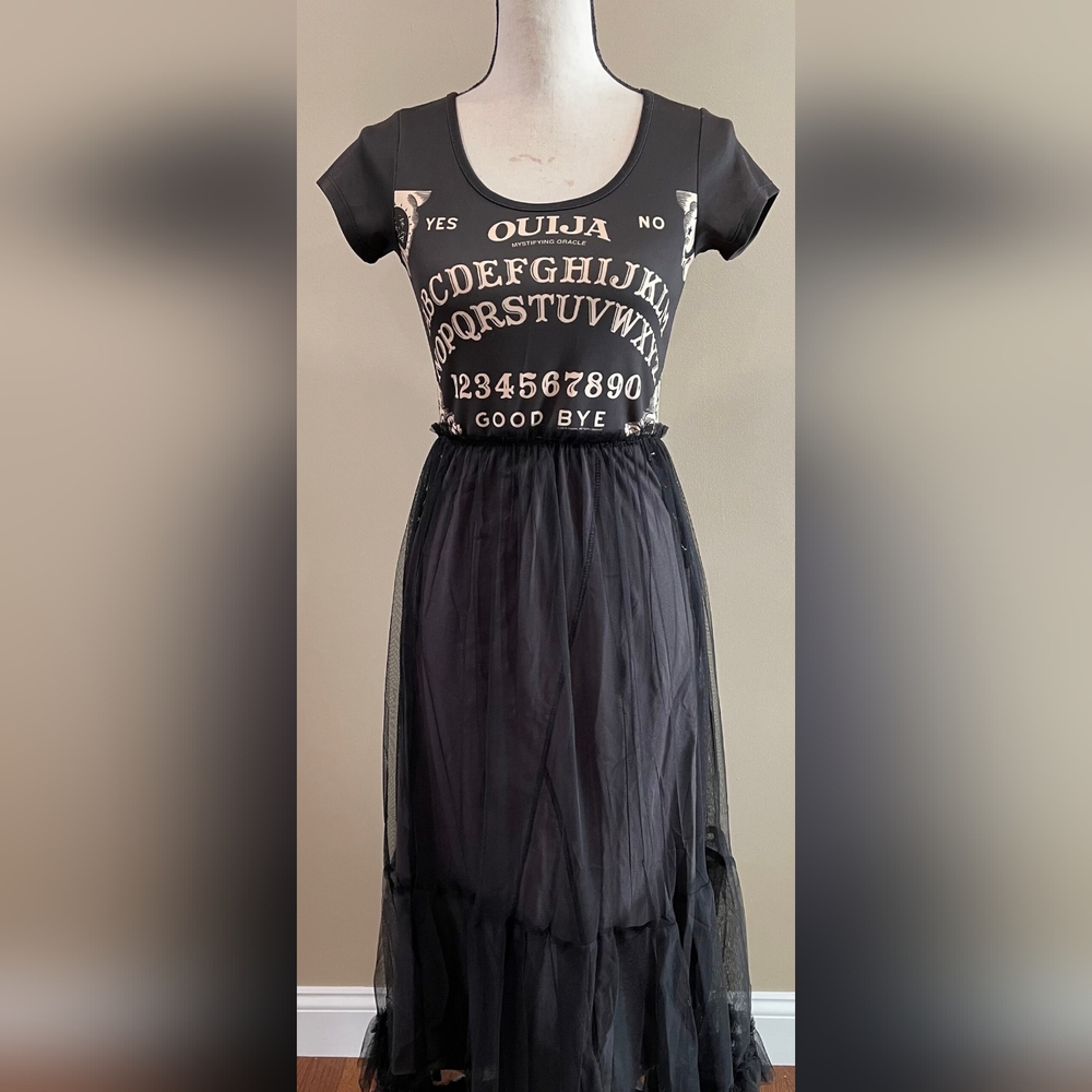 Black Ouija Print Tulle Maxi Dress